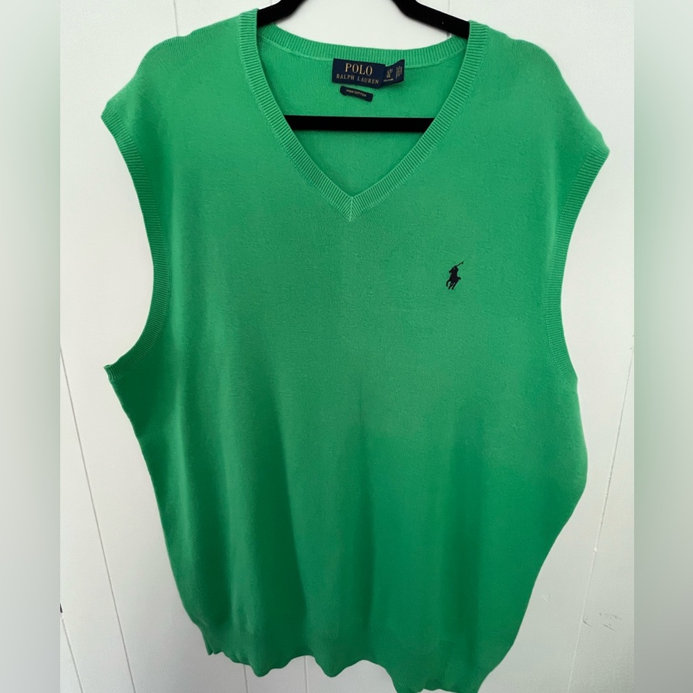 Polo Ralph Lauren Green Sweater Vest Pima Cotton TALL size LT Large Preppy Golf